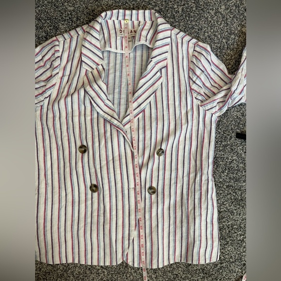 Dolan Anthropologie Striped Linen Summer Double Breast Blazer M career Office - Picture 8 of 8